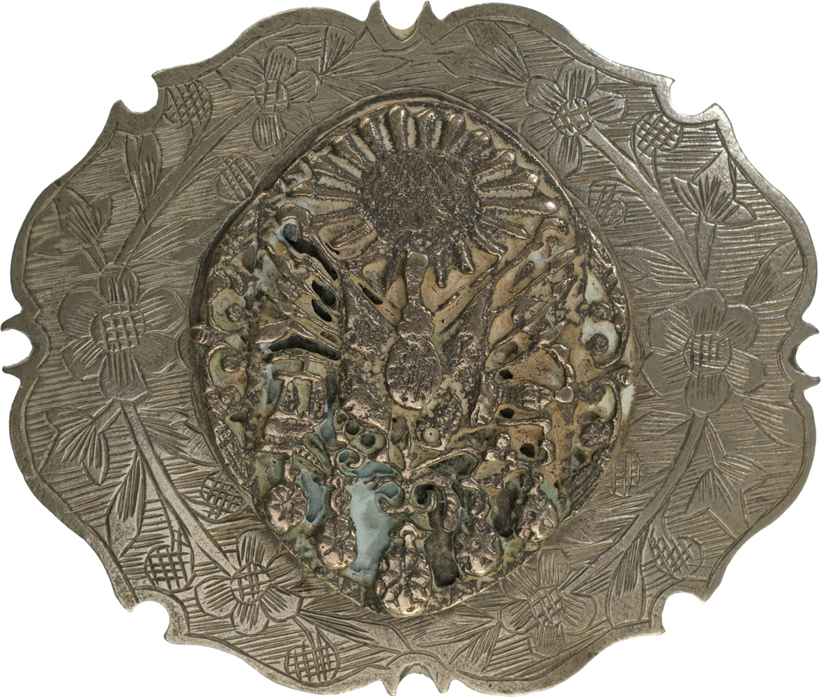 Belt buckle in Silver plated and decor Bronze