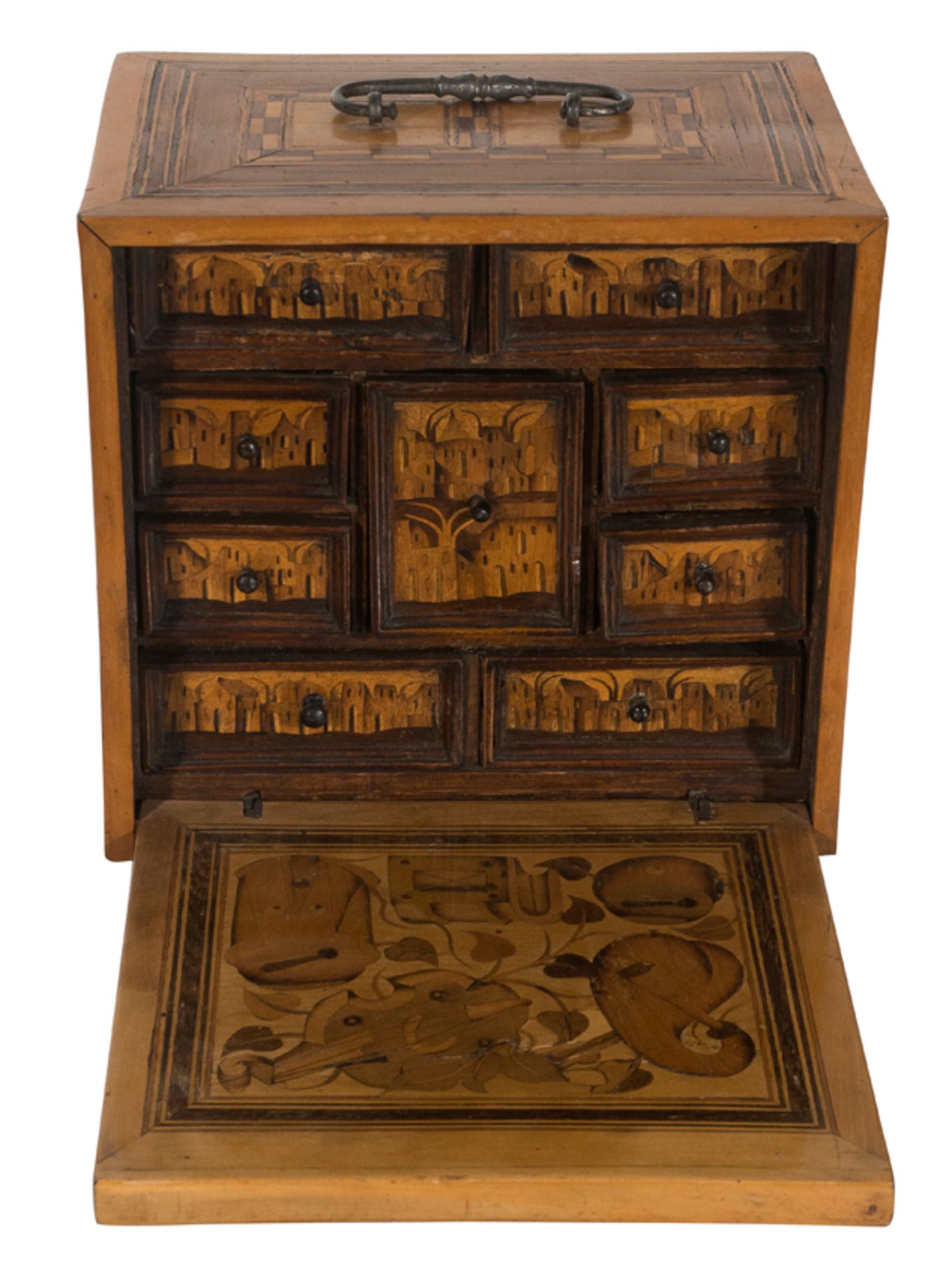 Small wooden cabinet with contrasting wood marquetry. Germany. End of the 16th century - beginning o - Image 4 of 10