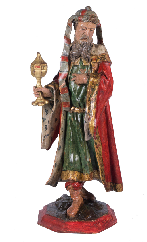 "King Melchior". Sculpture in carved and polychromed wood. Anonymous, Castilian.  Circa 1725-1750.