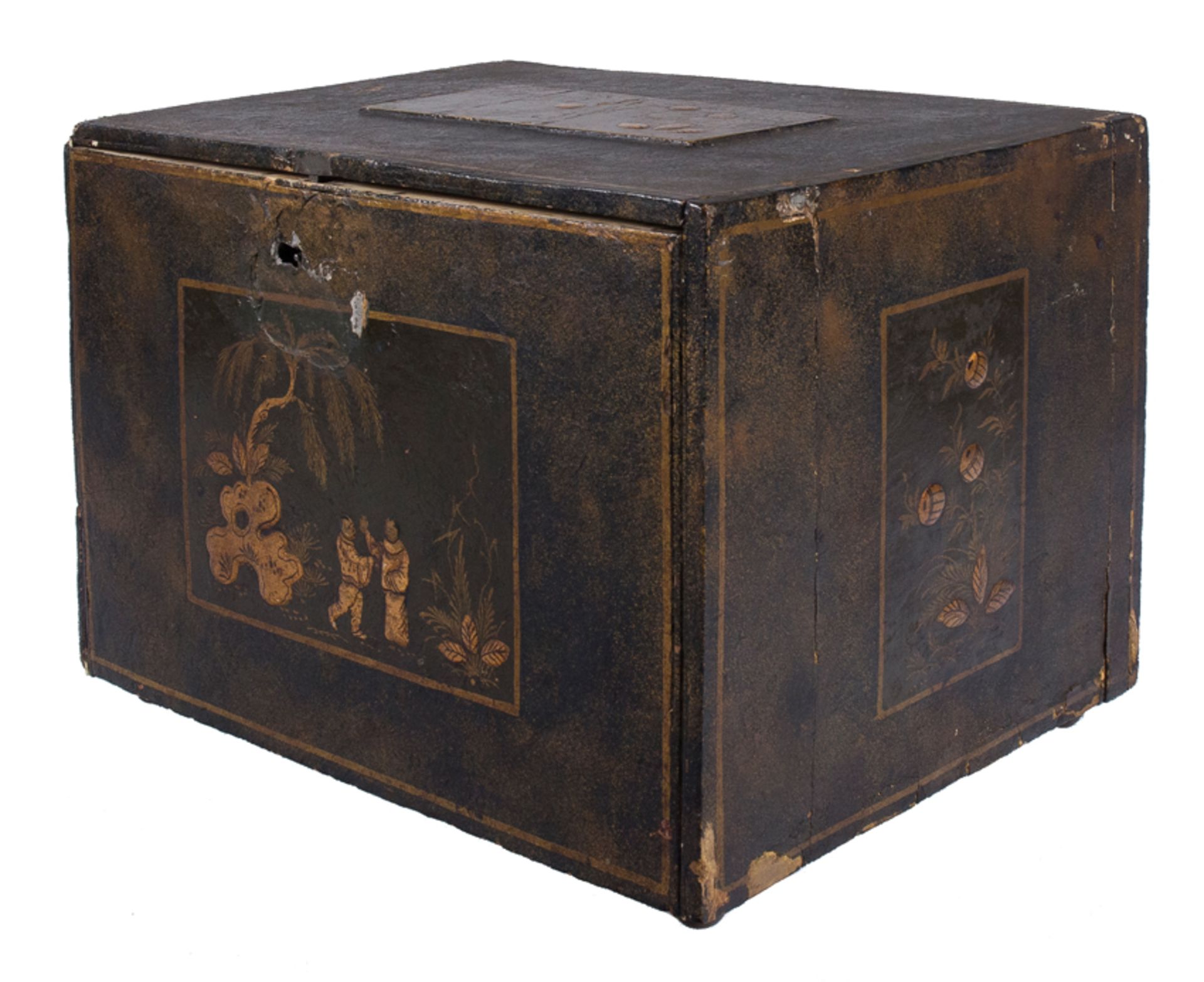 Gilded, lacquered wooden chest with engraved and gilded ivory interior. Indo-Portuguese. 18th centur - Bild 6 aus 10