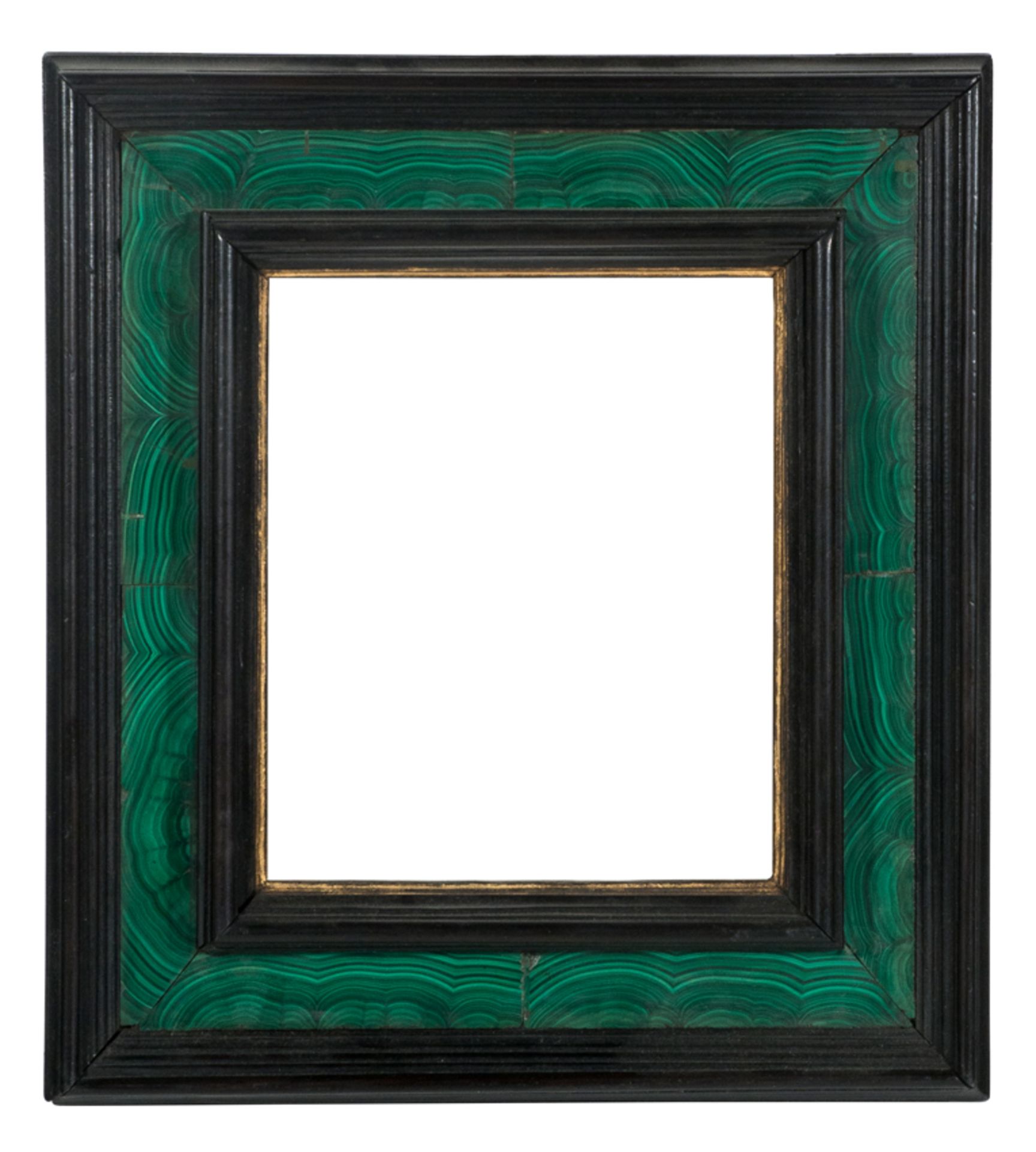Carved and ebonised frame with malachite plaques.  18th century.