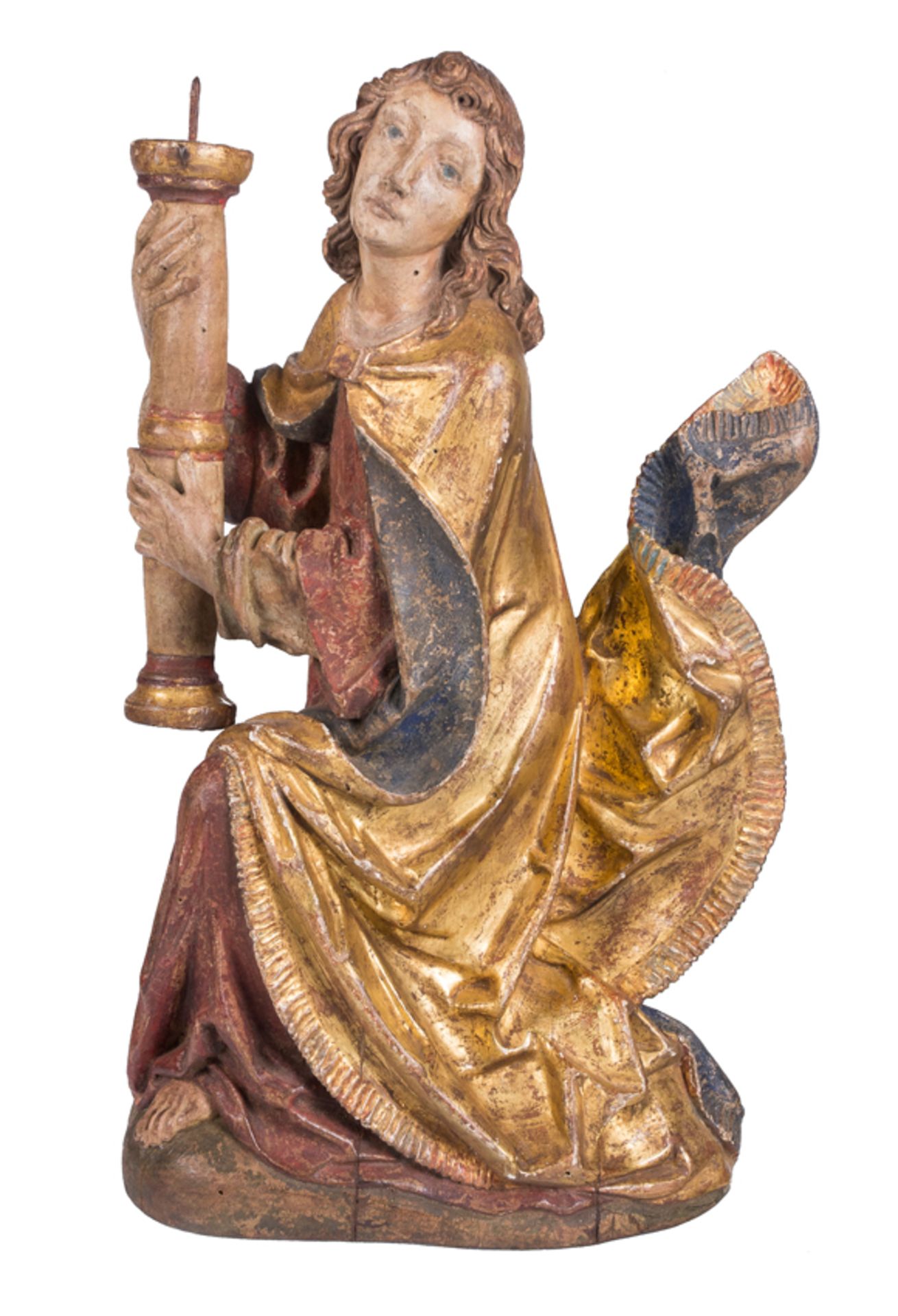 Pair of carved, polychromed and gilded wooden torch-bearing angels. Germany or Austria. 15th century - Bild 3 aus 10