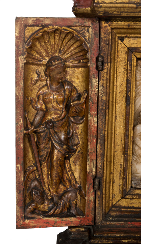 "Portable Altar of the Epiphany". Carved, polychromed and gilded wood and alabaster. Castile. Second - Image 4 of 9