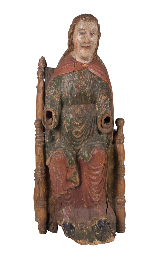 Seat of Wisdom (Sedes Sapientiae). Carved and polychromed wooden sculpture. Nordic Europe. Sweden /