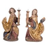 Pair of carved, polychromed and gilded wooden torch-bearing angels. Germany or Austria. 15th century