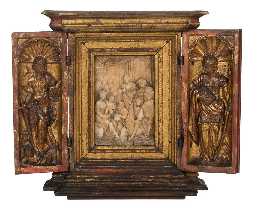 "Portable Altar of the Epiphany". Carved, polychromed and gilded wood and alabaster. Castile. Second - Image 2 of 9