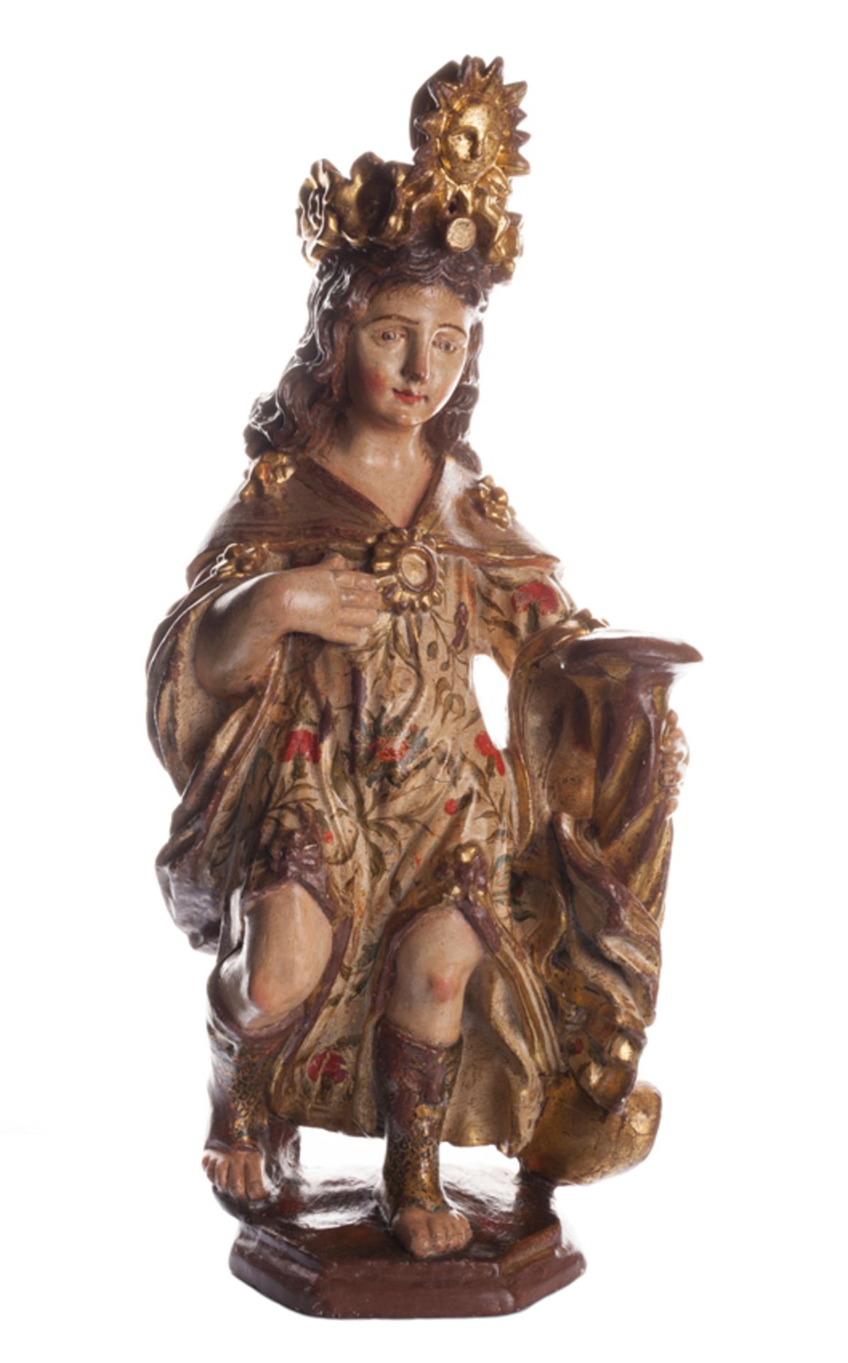 Imposing pair of angels in carved, gilded and polychromed wood. Viceroyalty of Peru. 17th - 18th cen - Bild 2 aus 11