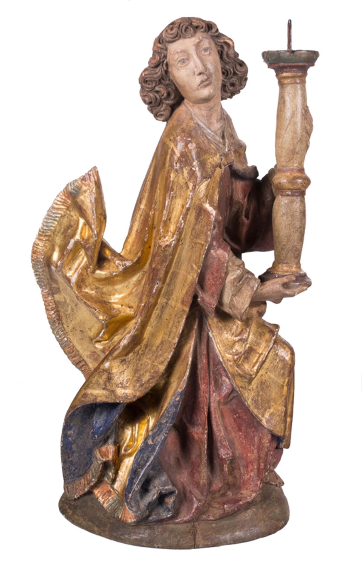 Pair of carved, polychromed and gilded wooden torch-bearing angels. Germany or Austria. 15th century - Image 2 of 10