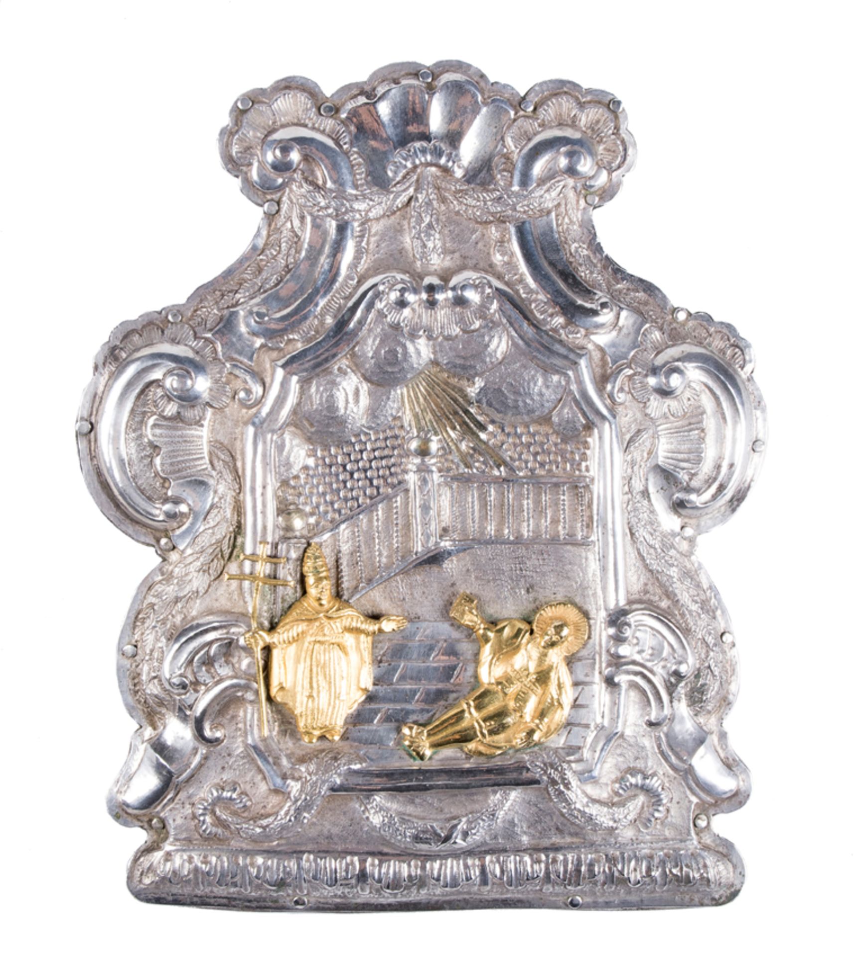 Silver and silver gilt pax board. 18th century. Dated 1786.