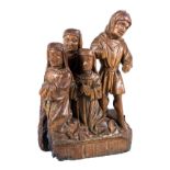 &quot;Group of worshipoers&quot;. Carved wooden sculpture. Flemish workshop. Brabant. Gothic. 15th c