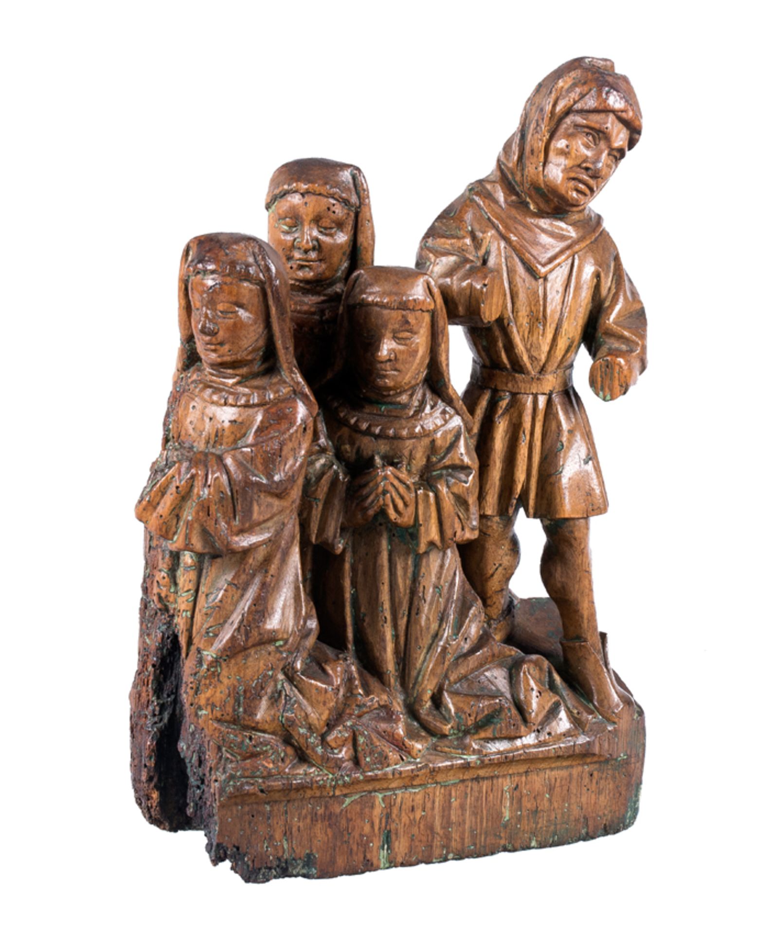 &quot;Group of worshipoers&quot;. Carved wooden sculpture. Flemish workshop. Brabant. Gothic. 15th c