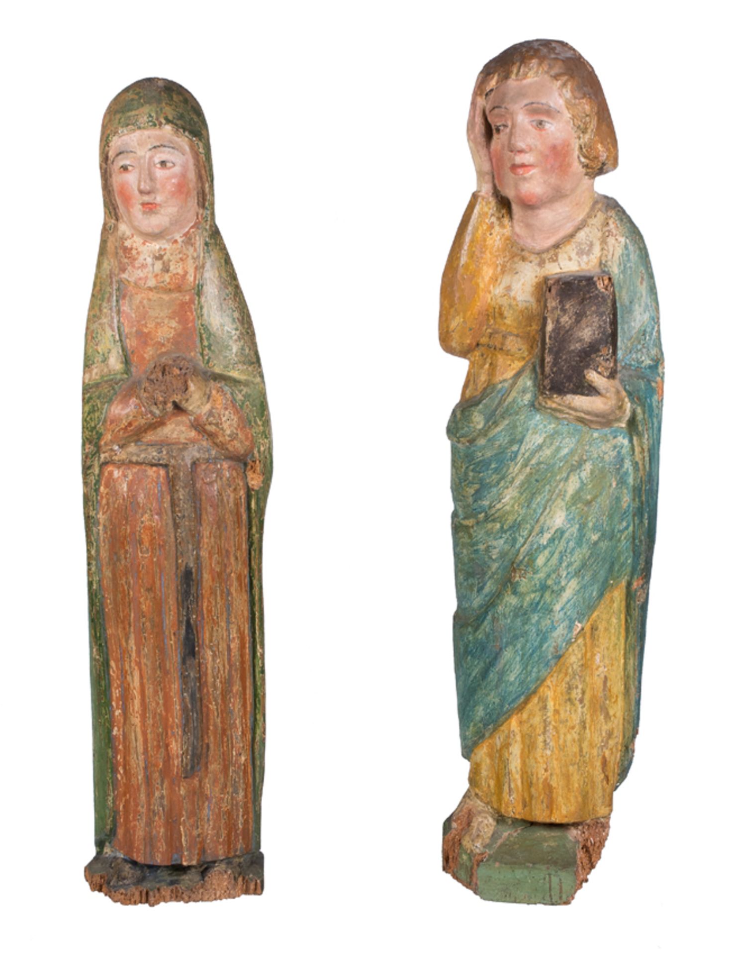 "The Virgin Mary" and "Saint John". Pair of wooden sculptures. ¿Castilian workshop? Late 13th cent.