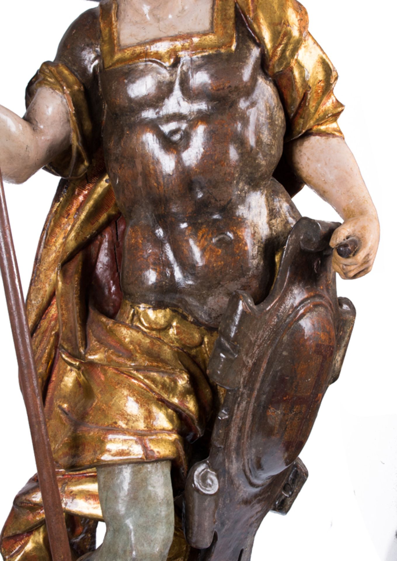 &quot;Saint Michael defeating the devil&quot;. Carved, gilded and polychromed wooden sculpture. Cast - Image 5 of 9