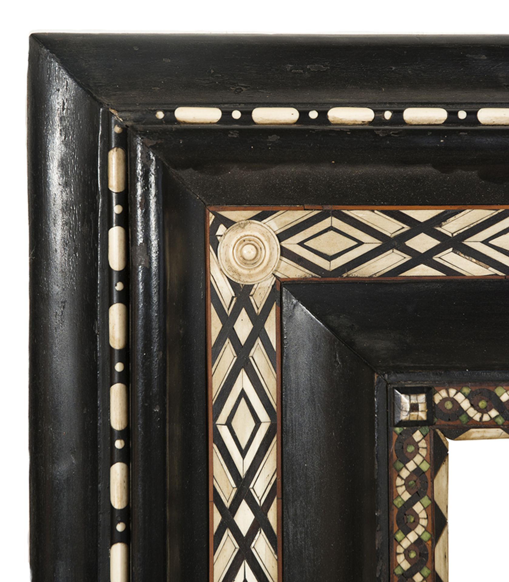 Pair of imposing carved, ebonised wooden frames with applications of bone and stained bone. Venice. - Image 6 of 8