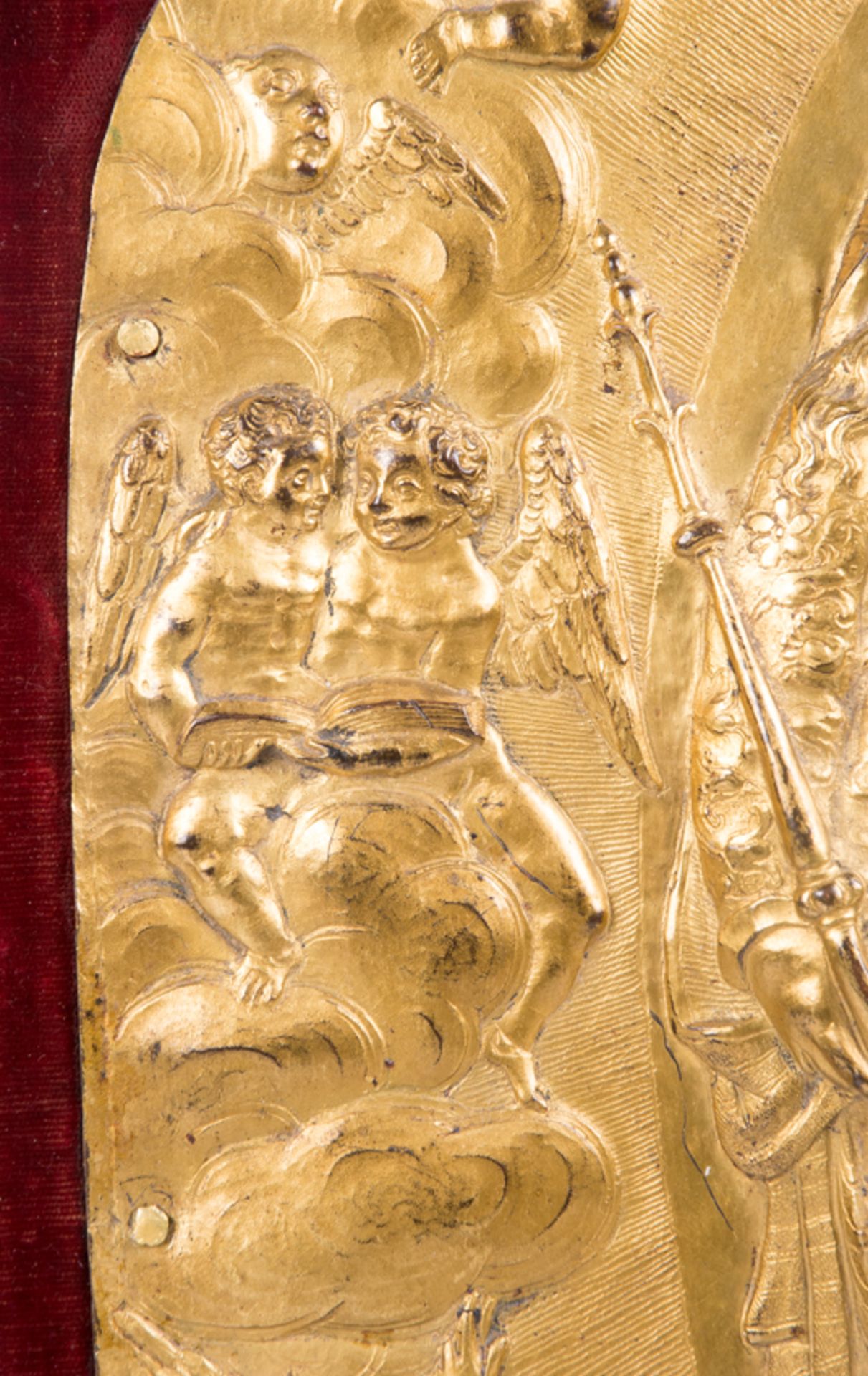 &quot;The Coronation of the Virgin Mary&quot;. Gilded and embossed copper relief. Flemish or Italian - Image 5 of 7