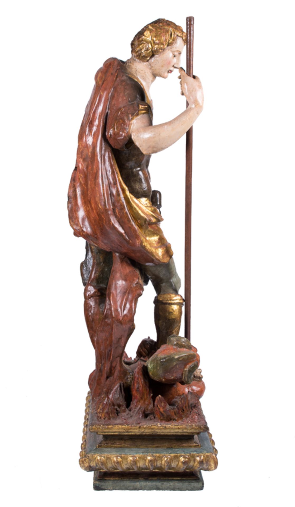 &quot;Saint Michael defeating the devil&quot;. Carved, gilded and polychromed wooden sculpture. Cast - Image 8 of 9
