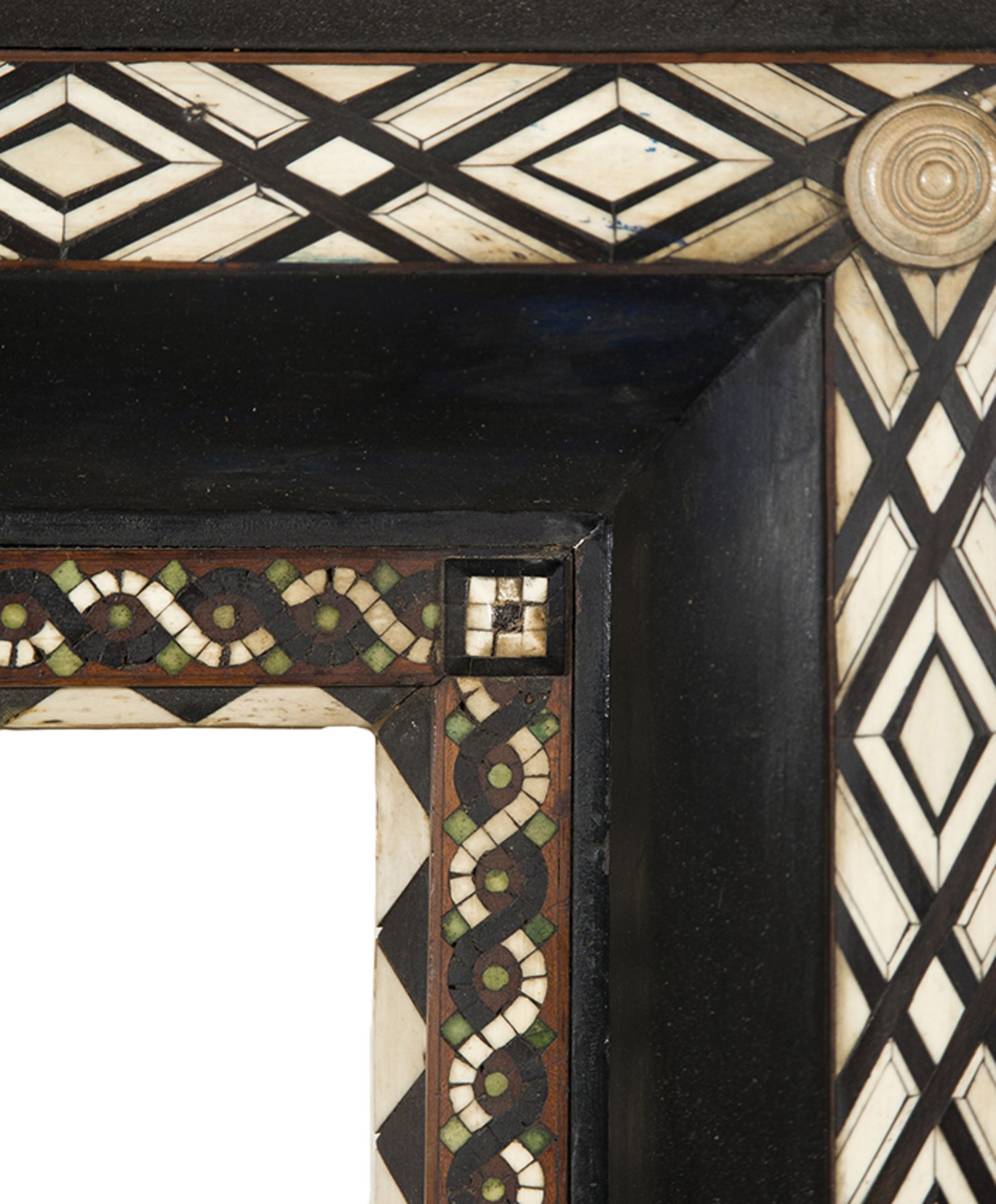Pair of imposing carved, ebonised wooden frames with applications of bone and stained bone. Venice. - Image 5 of 8