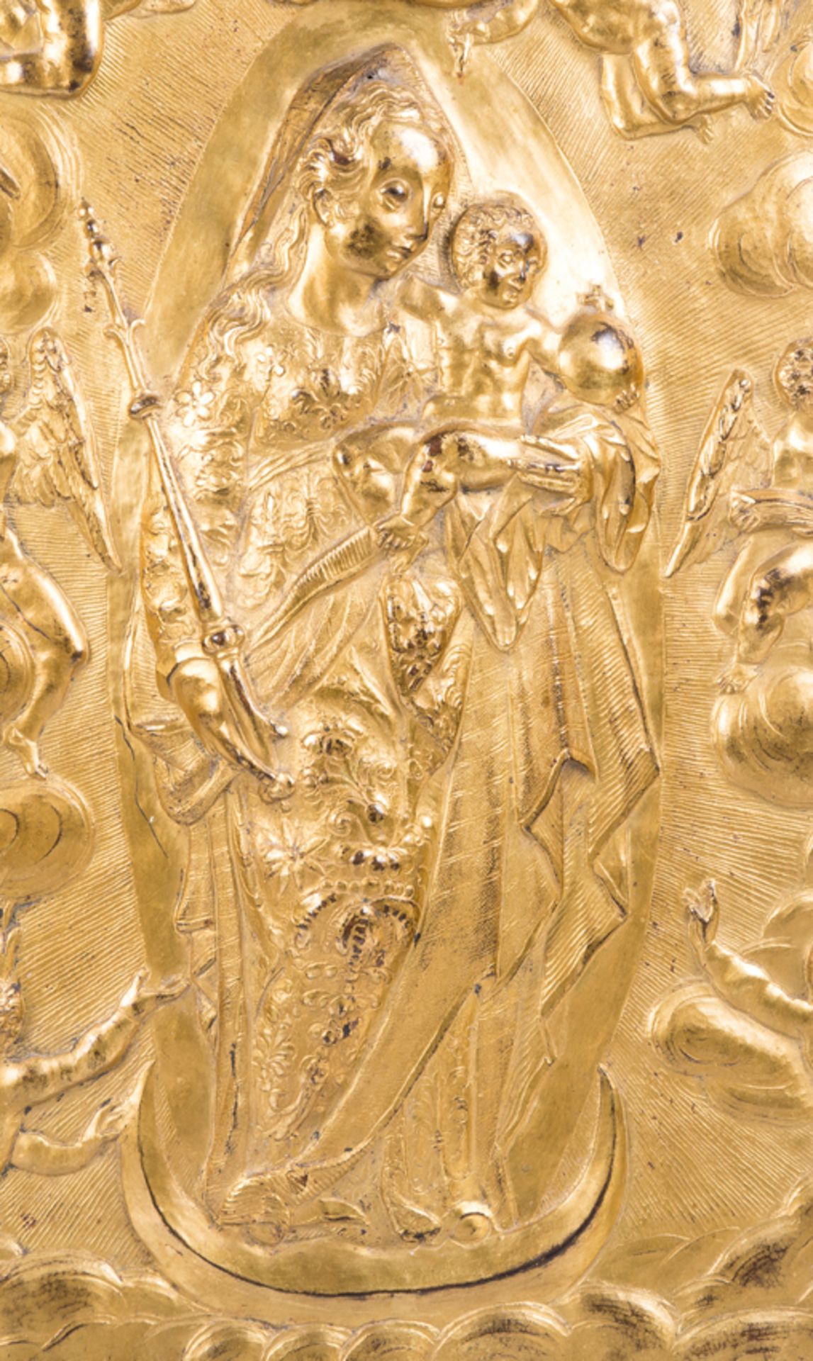 &quot;The Coronation of the Virgin Mary&quot;. Gilded and embossed copper relief. Flemish or Italian - Image 7 of 7
