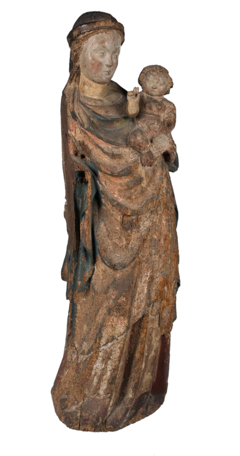 &quot;Madonna and Child&quot;. Carved and polychromed wooden sculpture. France. Gothic. 14th century