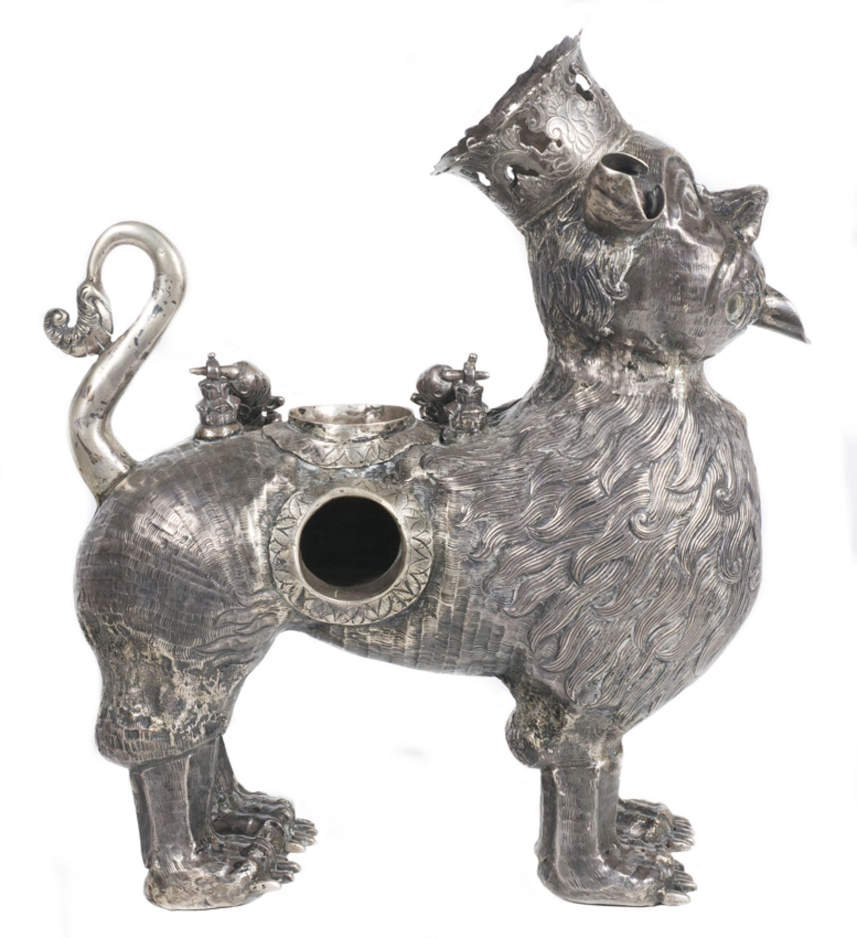 Mate kettle. Hammered silver figure, cast, embossed and chased. Peru. Viceroyalty. Colonial. Late 18 - Bild 2 aus 7