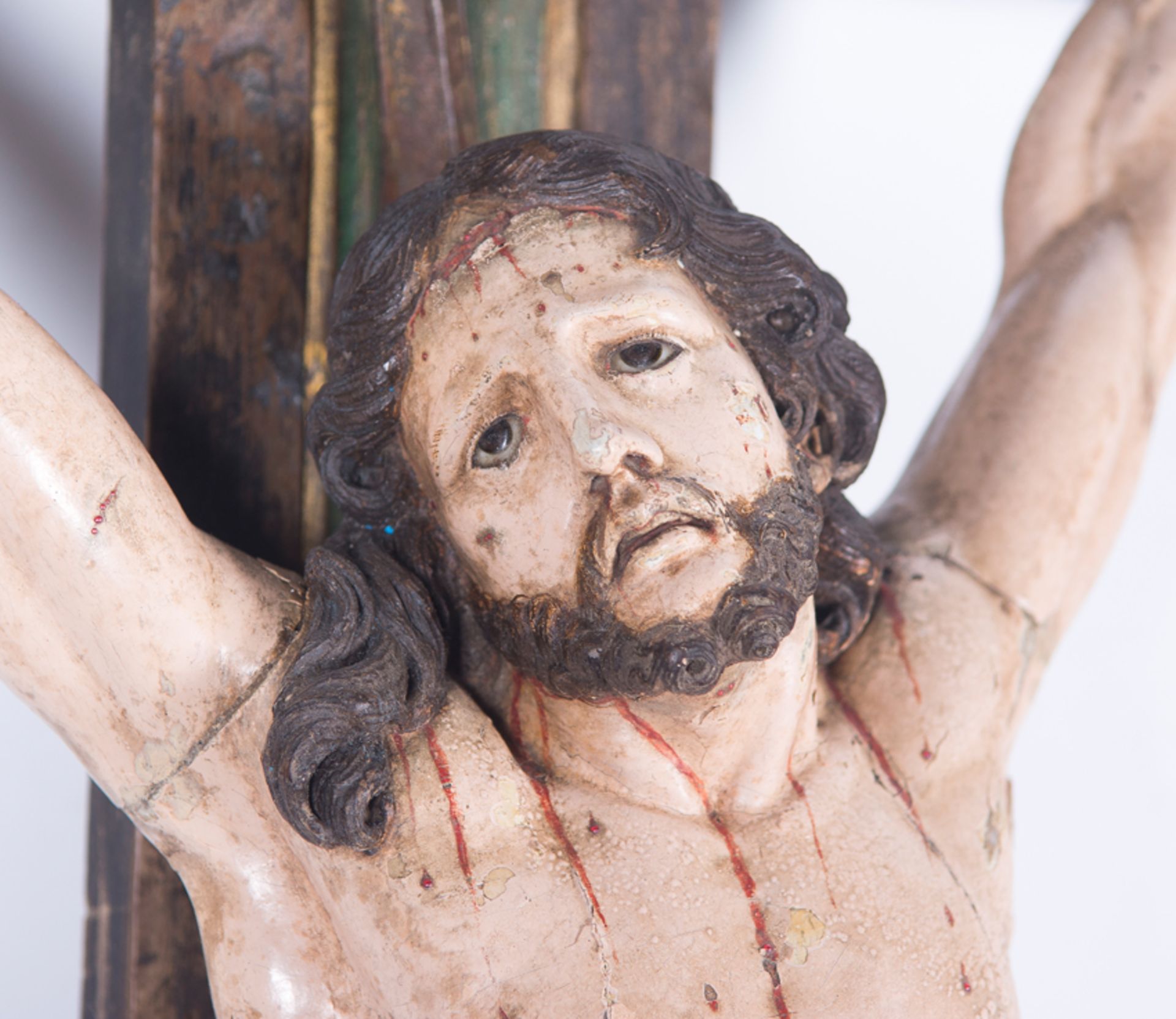 Carved and polychromed wooden monumental figure of the living Christ...Indo-Portuguese work.17th cen - Bild 12 aus 14