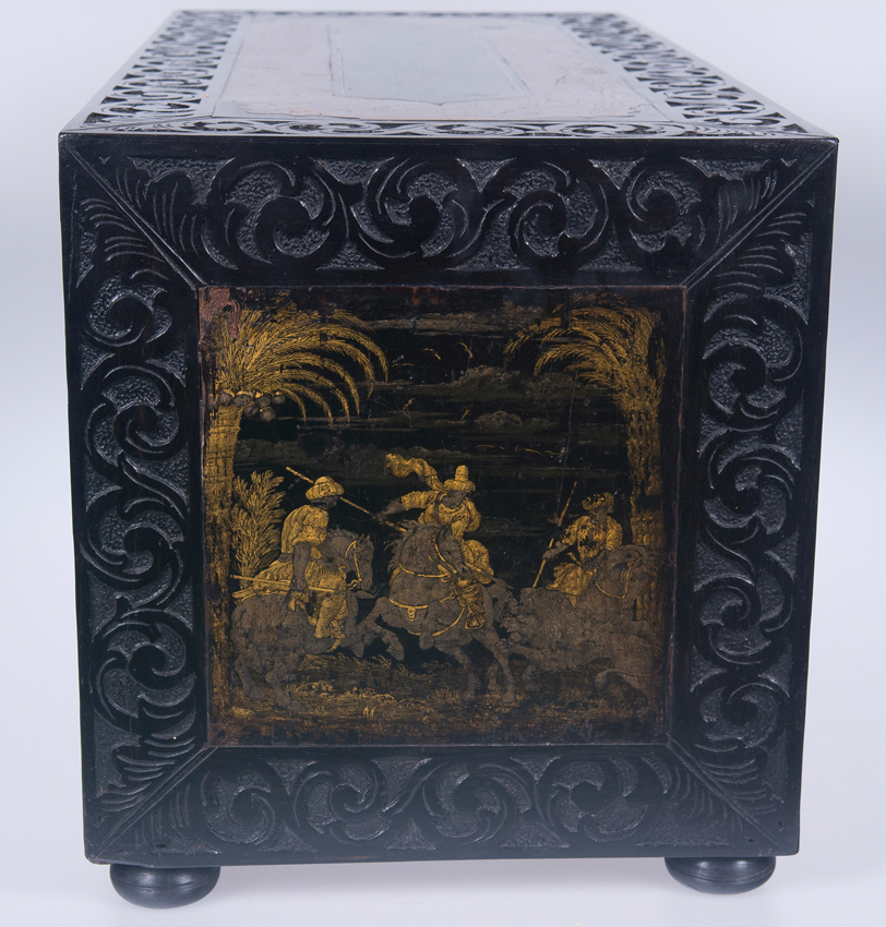 Ebony wood cabinet veneered with fine and tropical woods.. Indo-Portuguese School. Gujarat. 17th cen - Image 5 of 6