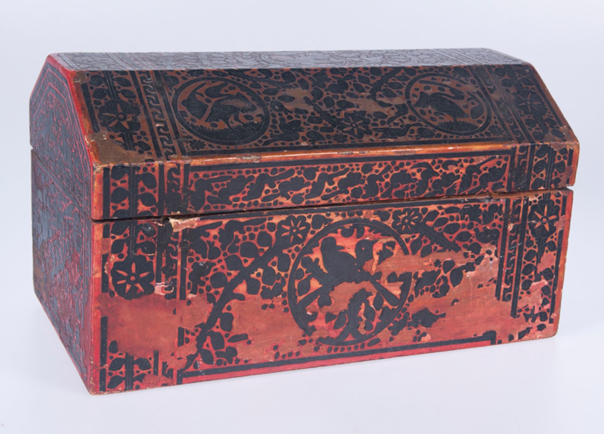 Carved and lacquered wooden chest,Mexican lacquer or Japanning...Worked in Olinalá,Guerrero.18th cen