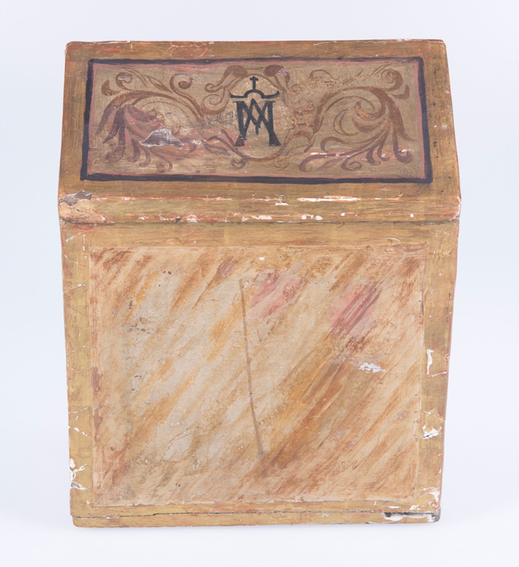 Small, carved, gilded, polychromed wooden eucharistic reliquary with a gabled roof or .. 16th-17th - Image 8 of 9