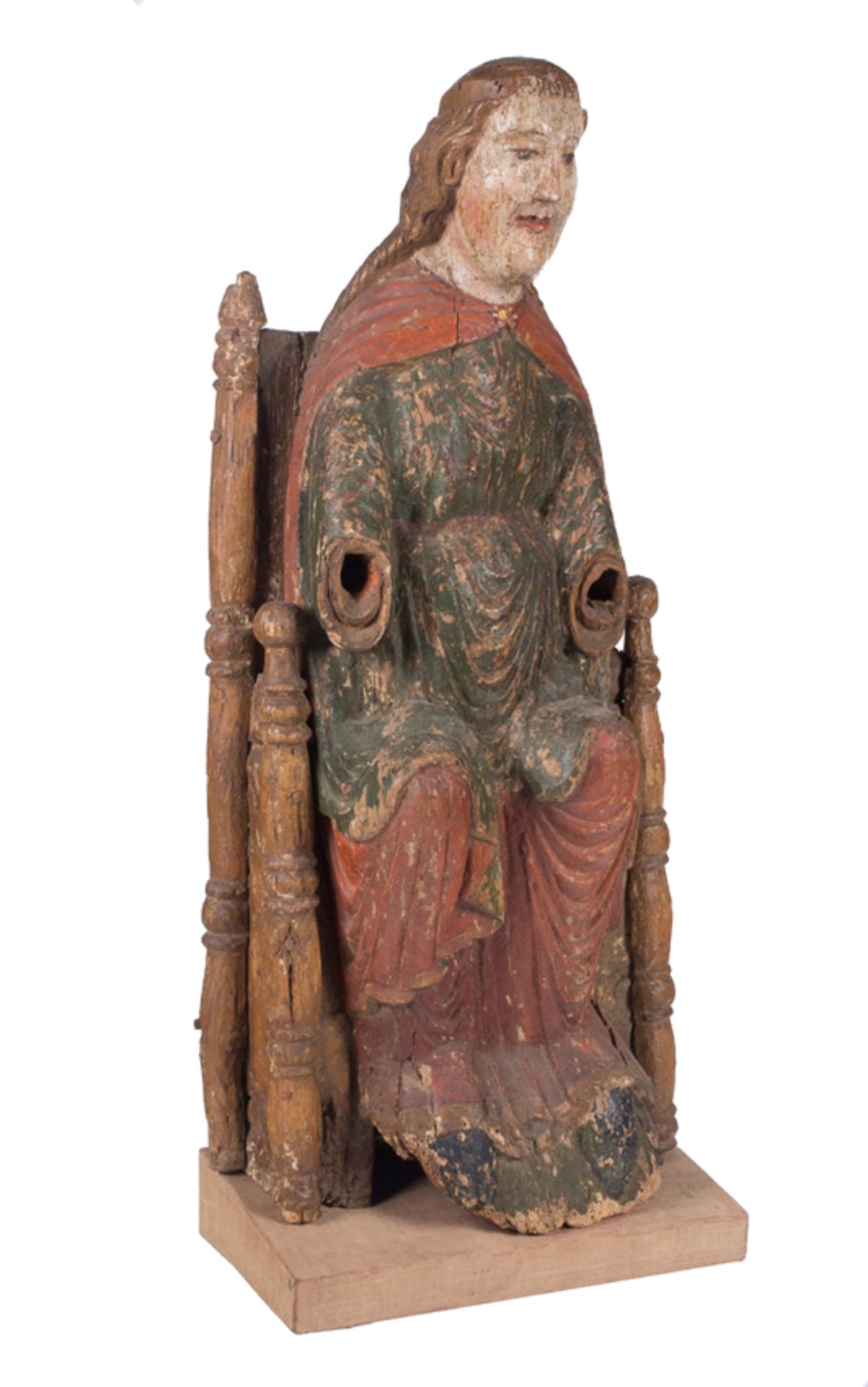 Seat of Wisdom (Sedes Sapientiae). Carved and polychromed wooden sculpture. Nordic Europe. Sweden / - Bild 3 aus 9