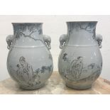 Pair of porcelain vases. Rose family. Ching period.