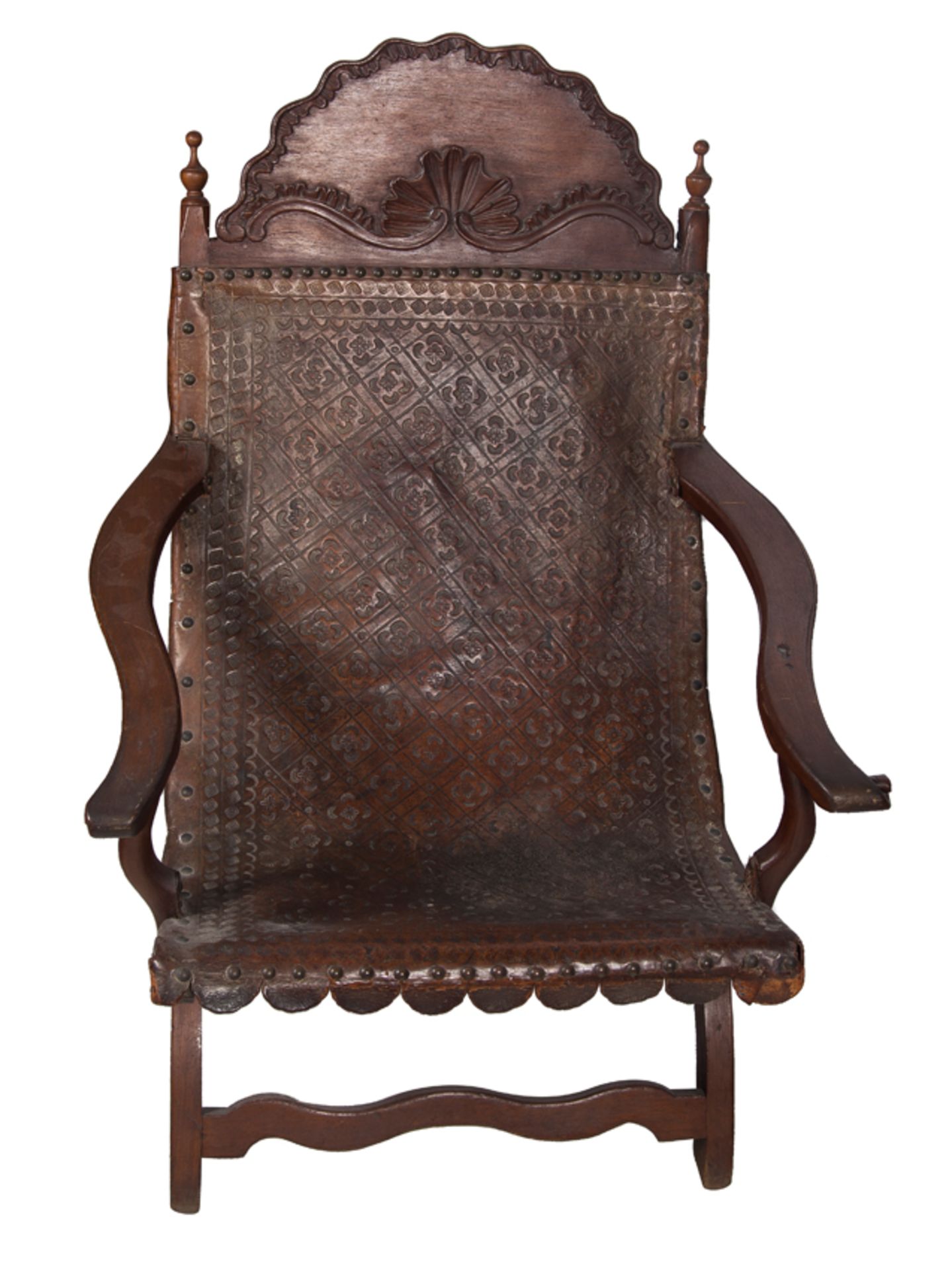 Pair of "Campeche" chairs. Made of cedar wood and leather. Mexico. Late 18th century. - Image 3 of 7