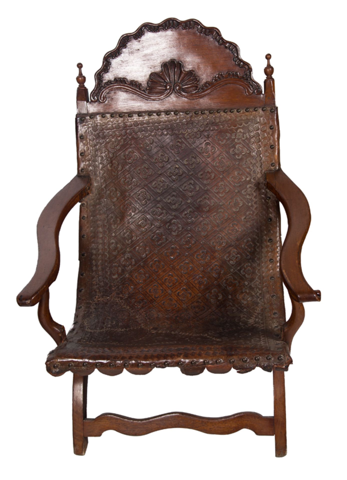 Pair of "Campeche" chairs. Made of cedar wood and leather. Mexico. Late 18th century. - Image 2 of 7