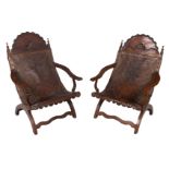 Pair of "Campeche" chairs. Made of cedar wood and leather. Mexico. Late 18th century.