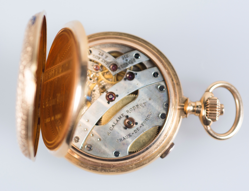 Fine, minute-repeating, fob watch signed &lsquo;Js Calame Robert Chaux-de-Fonds&rsquo;, with engine- - Image 7 of 17