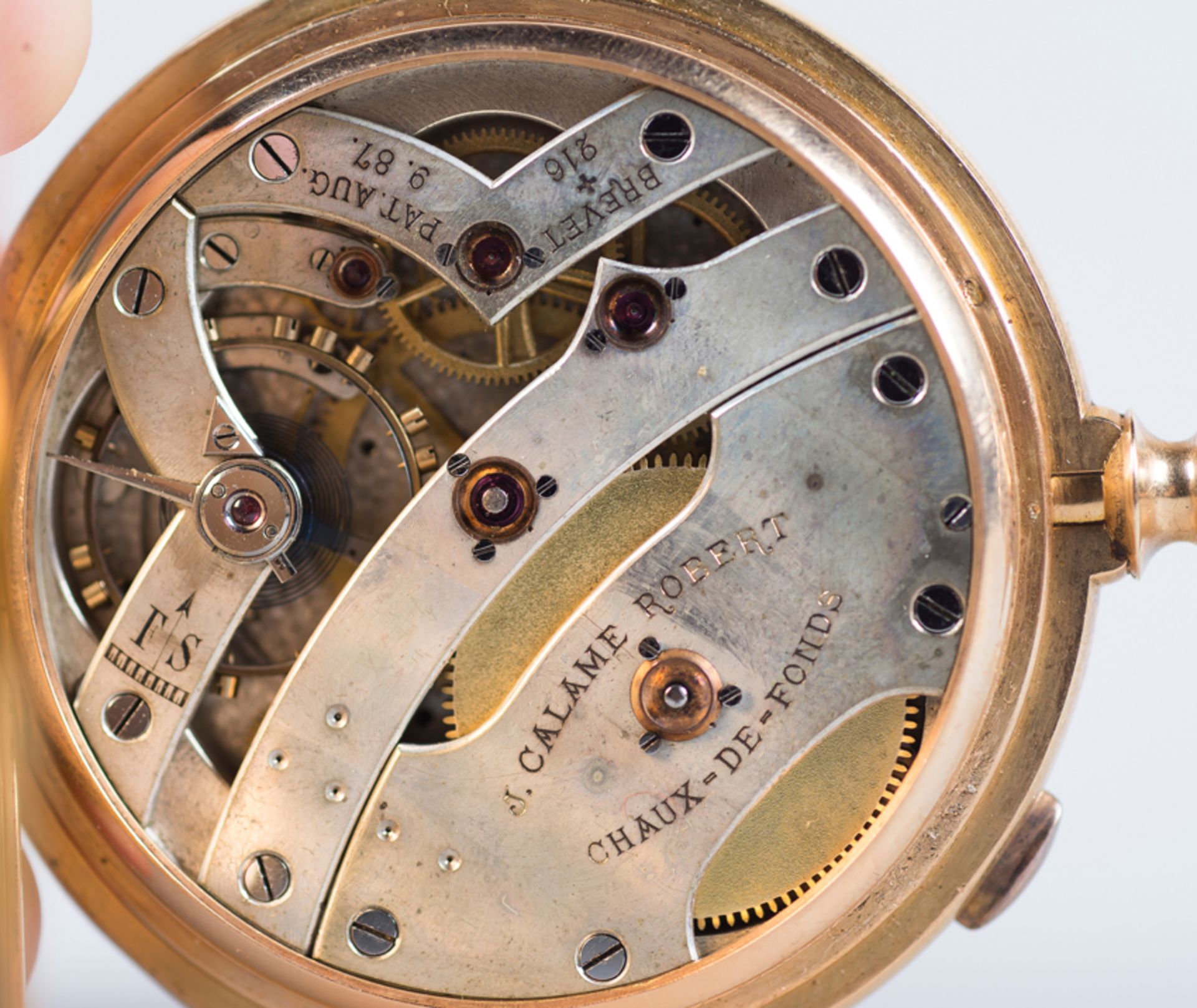 Fine, minute-repeating, fob watch signed &lsquo;Js Calame Robert Chaux-de-Fonds&rsquo;, with engine- - Bild 12 aus 17