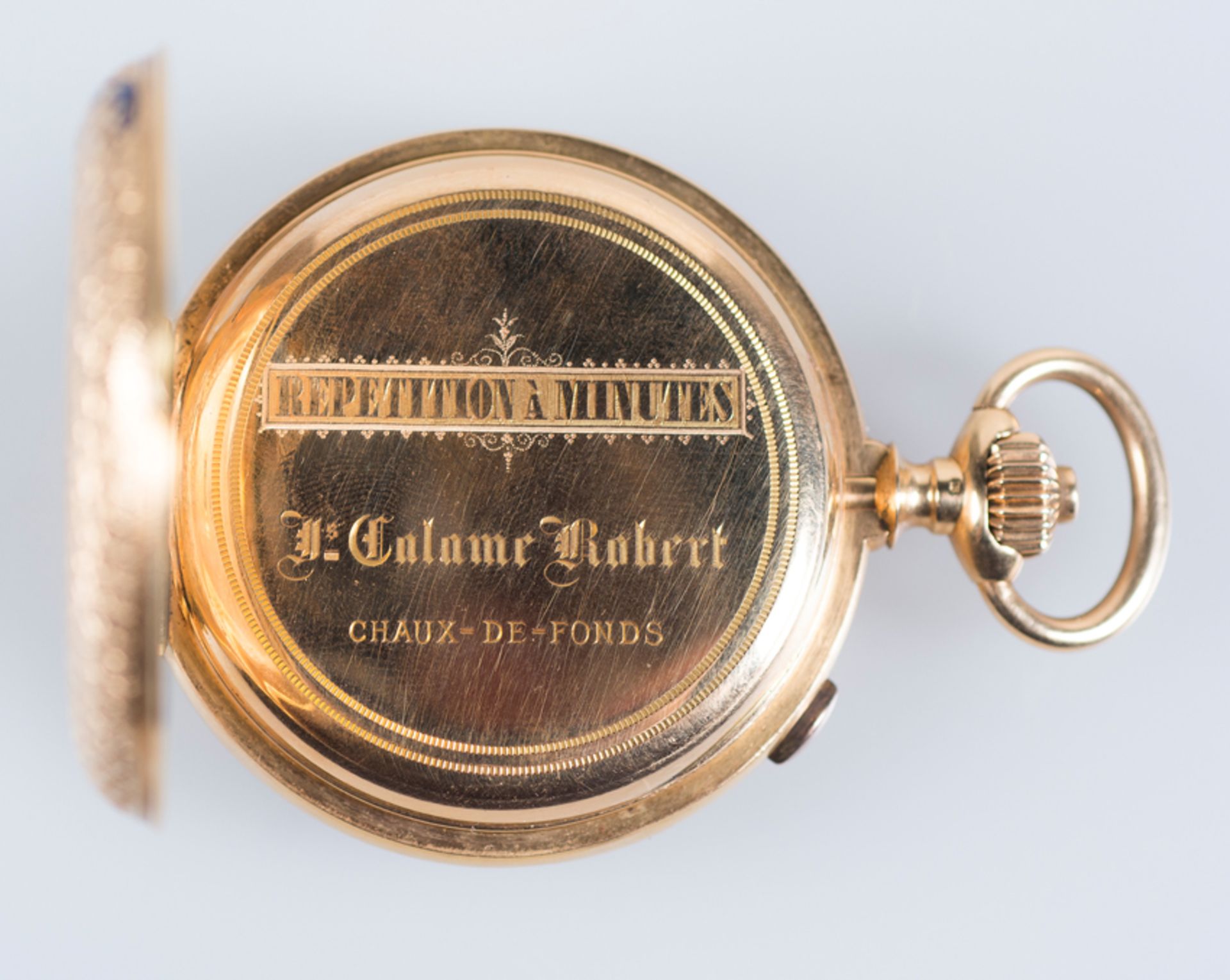 Fine, minute-repeating, fob watch signed &lsquo;Js Calame Robert Chaux-de-Fonds&rsquo;, with engine- - Bild 6 aus 17