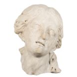 Woman&#039;s head.&nbsp; Sculpture in white marble.
