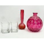 A sundry lot. Including a pair of Bushmills Whisky glasses and 2 Art Glass vases.