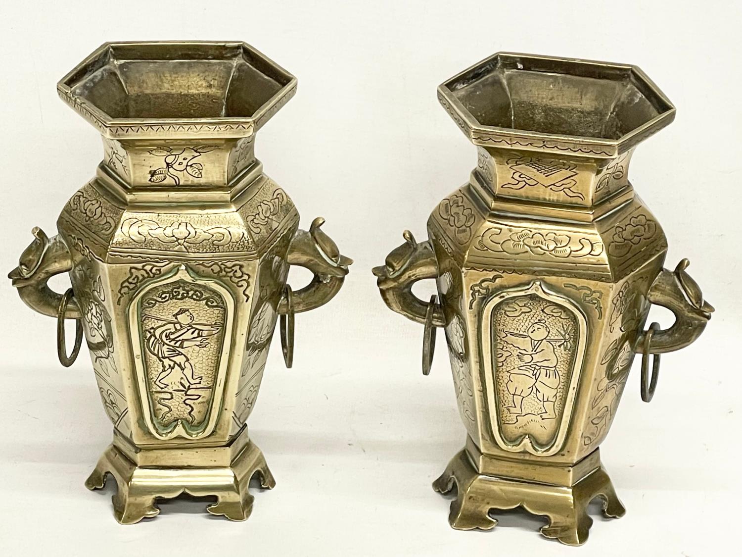 A pair of late 19th century Chinese brass vases. 15x21cm - Image 3 of 5