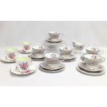 A set of 6 Gainsborough Queen Anne teacups and saucers with a set of 3 Aynsley teacups and saucers.