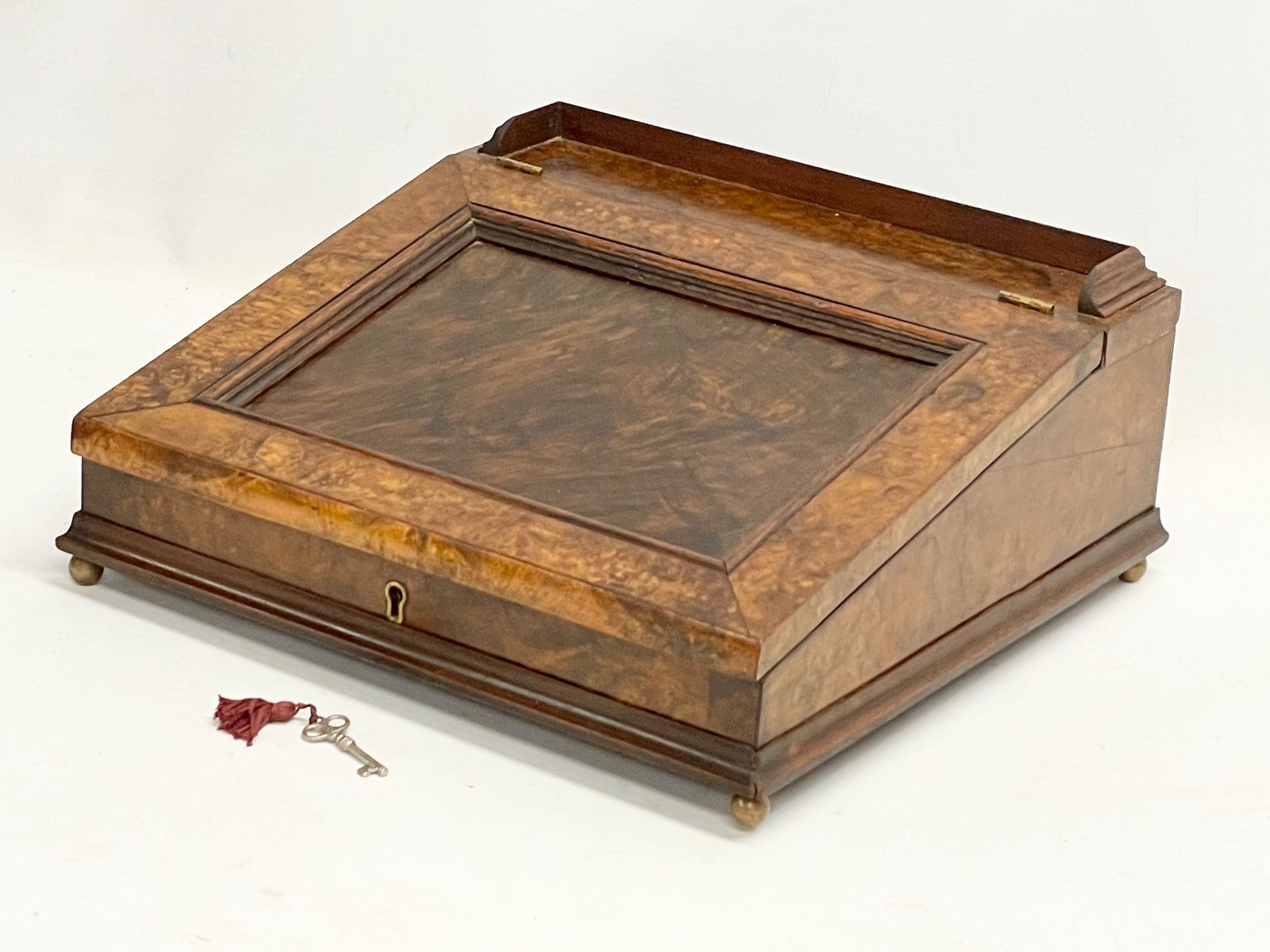 A Victorian style Burr Walnut writing slope. 37x34x15cm - Image 9 of 9