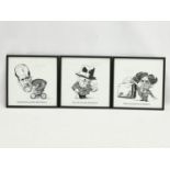 3 signed cartoon prints, by Joe Cummings. 27x27cm