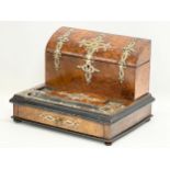 A Victorian Burr Walnut desktop stationary box with brass mounts. 31x24x22.5cm