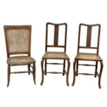 3 Edwardian mahogany and bergere side chairs.