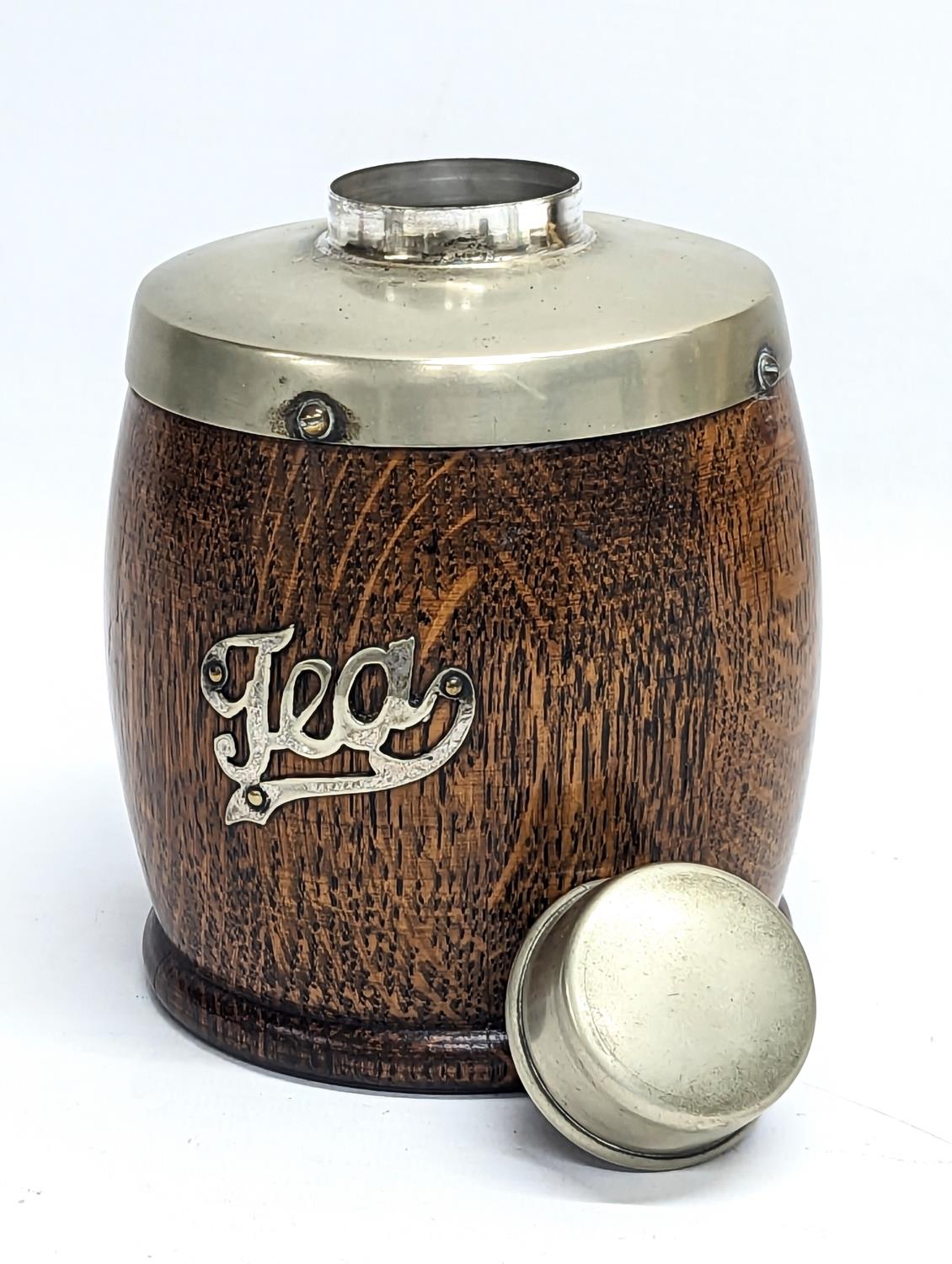 An early 20th century oak and silver plated tea caddy. 14.5cm - Image 2 of 2