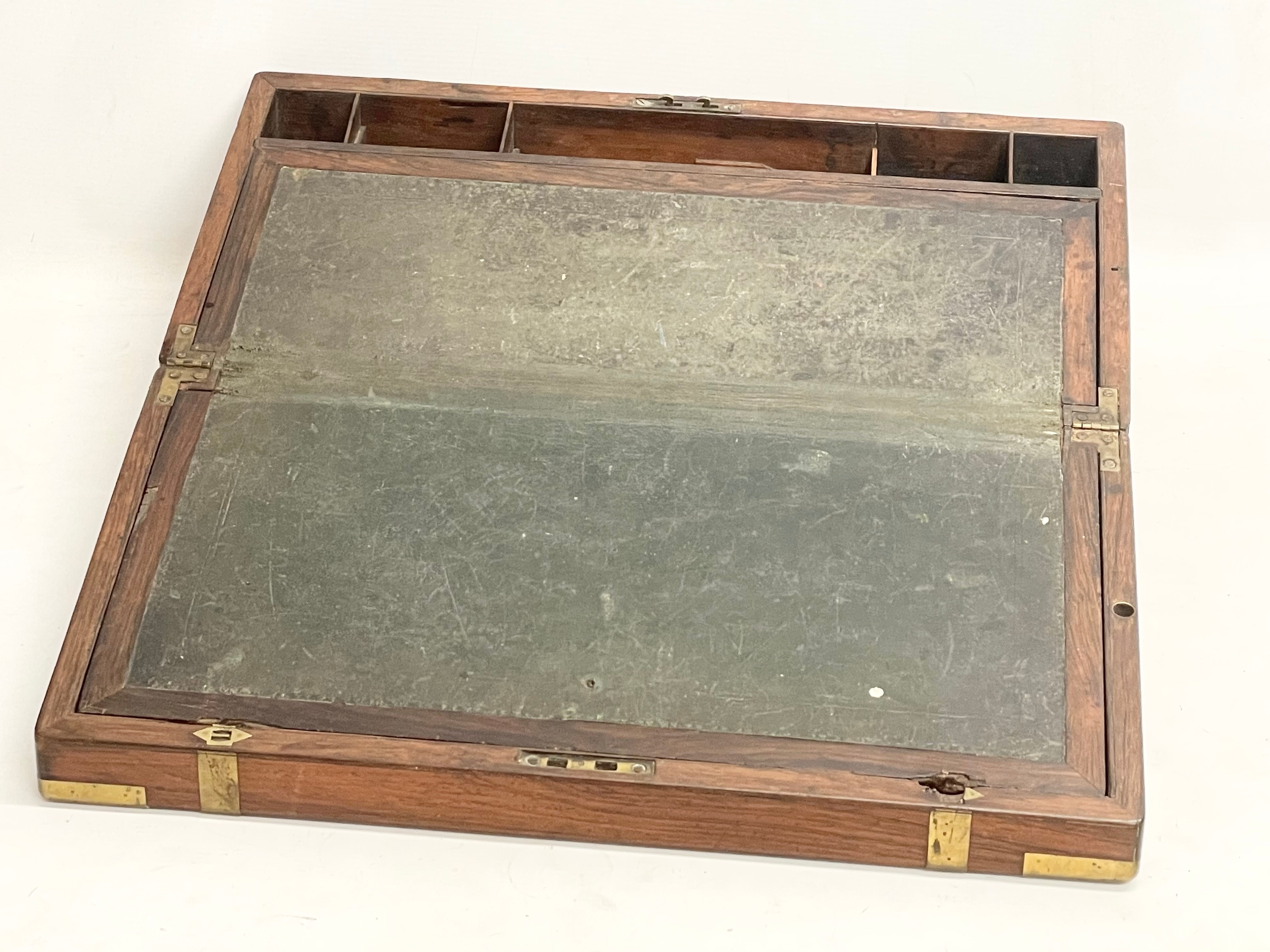 A large Victorian rosewood brass bound writing slope. Closed 51x27x18cm. - Image 4 of 7