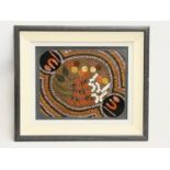 An aboriginal oil painting. Painting measures 38.5x30.5cm. Frame 55x47cm