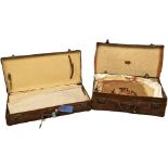A quantity of vintage linen in 2 vintage suitcases