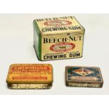 A vintage Beech-Nut Chewing Gum tin. A Murray’s Erinmore Flake Tobacco tin. Cigarettes Egyptiennes