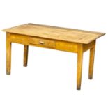 A Victorian pine farmhouse kitchen table with drawer with original scumble paint. Open, 152x92x77cm